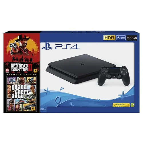Console PS4 Slim de 500 GB + Grand Theft Auto V + Red Dead Redemption 2