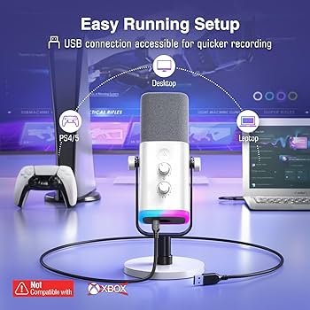 Microfone Branco Suporte Fifine Am8w Dinâmico Xlr/usb Rgb Com Conector Para Fone De Ouvido Para Podcast E Streaming Ps4/ps5/pc