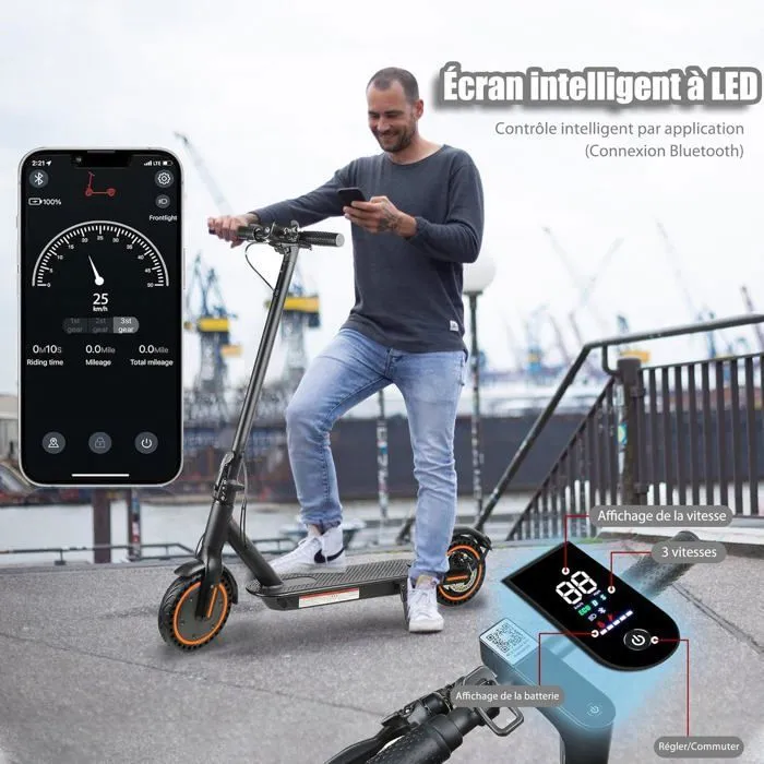 Patinete elétrico dobrável QNQ 8501 para adultos – Potência máxima de 500 W/25 km/h | Autonomia de 25 a 30 km
