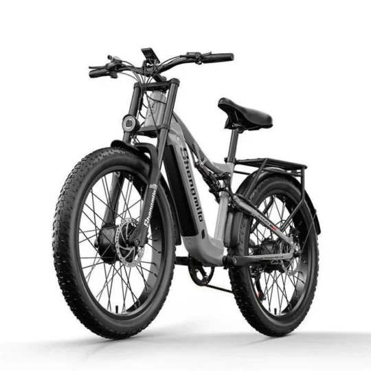 Bicicleta elétrica para adultos - Shengmilo S600 - Motor duplo de 2000 W - Aro 26" Fat Bike - Bateria de 48 V 17,5 Ah - Suspensão total - Cinza