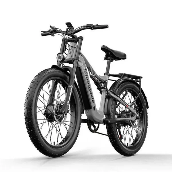 Bicicleta elétrica para adultos - Shengmilo S600 - Motor duplo de 2000 W - Aro 26" Fat Bike - Bateria de 48 V 17,5 Ah - Suspensão total - Cinza